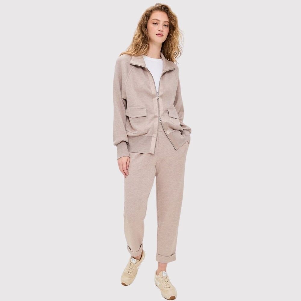 Varley Womens Pants Taupe Marl Double Soft The Rolled Cuff Slim Tapered Medium